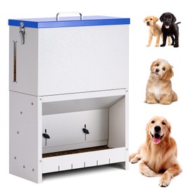 PKNYBZH Galvanized Metal Pet Food Station for Indoor & Outdoor Use, Large Capacity Automatic Gravity Feed Dispenser Suitable for Small, Medium, and Large Dog Breeds (Blue)