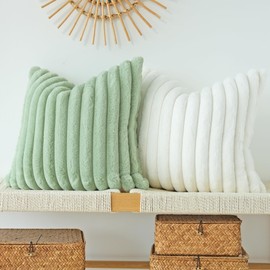 JOJUSIS Pack of 2 Faux Fur Plush Decorative Throw Pillow Covers Couch Cushion Case Soft Pillowcases (Sage Green, 18 x 18-Inch)