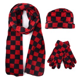 Women's Winter Fleece Winter Set-Polyester Fleece Hat, Gloves, and Scarf Set for Cold Weather
