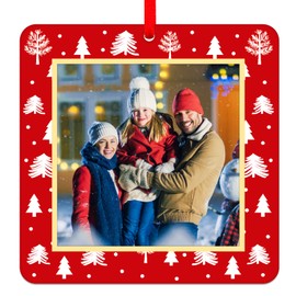 FaCraft 2024 Family Frame Christmas Ornaments - Photo Frame Christmas Ornaments 3" Red Family Picture Frame Ornaments for Christmas Tree Decoration