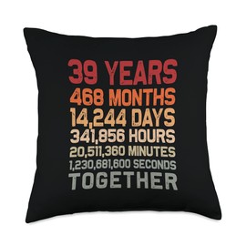 Retro 39 Years Together Cool 39th Couple Wedding Anniversary Throw Pillow