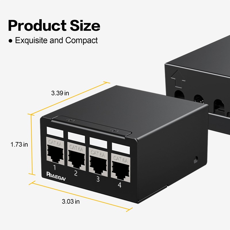 PBAEGAV Patch Panel 4 Port with 4pcs Cat6A Keystone Jack【EC