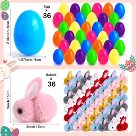LEASEN Easter Egg Fillers with Bunny 36 Pcs, Easter Basket Stuffers for Kids Easter Eggs with Toys Inside, Mini Bunny Stuffed Animals for Toddler Teens Boys Girls, Easter for Egg Hunts