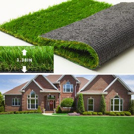 FREADEM Artificial Turf Synthetic Grass 5 FT * 10 FT, 1.38" Pile High, Artificial Grass Mat with Drainage, Outdoor Landscape, Fake Lawn, Garden, Patio, Balcony, Backyard, Customized Size Available