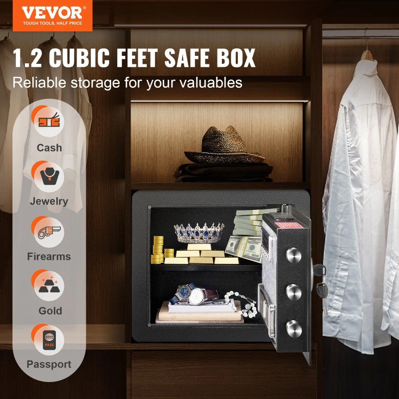 1.2 Cubic Feet Steel Security Home Safe Digital Keypad Fire-Proof
