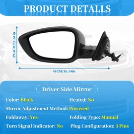 Black Left Driver Side Mirror Replacement For Honda Accord LX Sport 2018-2022 -Power|Non-Heated Manual|No-Turn signal - Left Side Mirror#HO1320328 76258TVAA02 76251TVAA01ZJ(3pin)