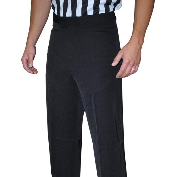 Smitty | BKS-290 | Tapered FIT 4-Way Stretch Flat Front Referee Pants w/Slash Pockets | All Black | Wrestling | Basketball | Elite Officials Choice! (36)