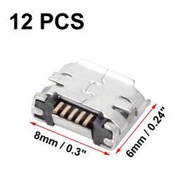 uxcell 12 Pcs Micro USB Type B Female Connector 180 Degree 5-Pin Micro USB Connector Socket SMT Solder Connector