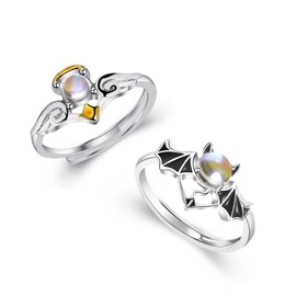 2Pcs Wing Angel Devil Dragon Couple Matching Ring Set for Women Men Him Her Lover Open Adjustable Promise Wedding Ring Valentine's Day Jewelry Gift-A style-1