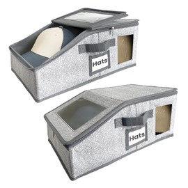 houxen 2 PCS Stackable Cap Organizer for Baseball Caps – Collapsible Hat Storage Boxes with Clear Window, Non-Woven Fabric, Cardboard Support, Organizer for Closet, Travel or Car Trunk Storage, Grey