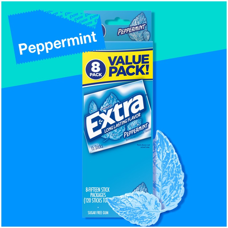 EXTRA Gum Peppermint, Sugar-Free Chewing Gum Bulk, 8 Ct Box,