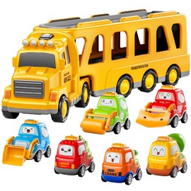 Bennol Toddler Trucks Toys for Boys Kids, 16.9-in Longer Transport Construction Truck with 6 Cars, Car Truck Toys with Lights & Sounds, Birthday Gift for 2 3 4 5 Years Old Boys and Girls