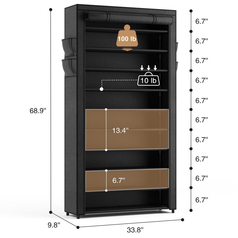 ROJASOP 10 Tier Shoe Rack with Covers,Large Capacity Stackable Tall