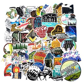 Honchi Adventure Outdoor Stickers, Camping Stickers, 65 Stickers, Camping Stickers, Hiking, Waterproof Stickers, Suitcases, Motorcycles, Helmets, and More