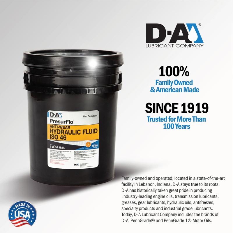 D-A LUBRICANT COMPANY 55108, Presurflo Hydraulic Fluid ISO 46, 5