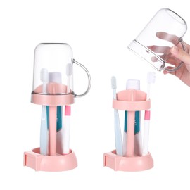 Pink Toothbrush Holder with Cup Cover,3 Slots Tooth Brush Holder for Bathroom,Toothpaste Toothbrush Organizer, Tooth Brush Holders for Bathroom
