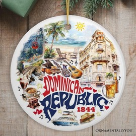 Artistic Dominican Republic Handcrafted Ceramic Ornament, Cultural and Tropical Caribbean Souvenir Gift and Christmas Tree Decor
