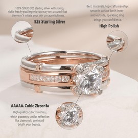 Newshe 1.9CT Sterling Silver Wedding Ring Set for Women Engagement Rings Promise Bridal Anniversary Wedding Band Round Cut 5A CZ Rose Gold Size 12