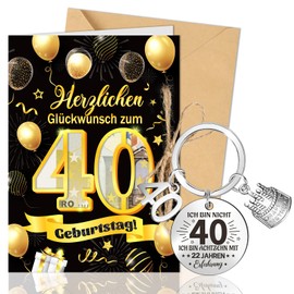 DPKOW 40. Geburtstag Geldgeschenke Verpackung Schwarzes Gold, 40 Geburtstagskarte für Frau Männer, 40 Jahre Schlüsselanhänger Geburtstag Glückwunschkarte, 40 Jahre Geburtstag Grußkarten mit Umschlag