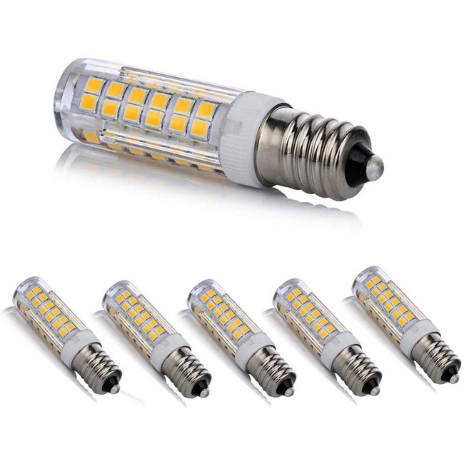 5W 110V E14 Mini LED Bulb, 50W Equivalent, T3/T4 European Base Replacement Omni-Directional E14 Bulb for Ceiling Fan, Chandelier, Fridge, Indoor Decorative Lighting(Pack of 5, Warm White)