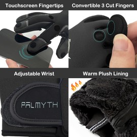 Palmyth Neoprene Fishing Gloves for Men Women 2 Cut Fingers Flexible Ideal for Photography Fly Fishing Ice Fishing Running (Black, XX)