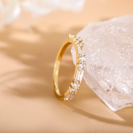 SHINYSO Wedding Band for Women Cubic Zirconia Ring Baguette Round Thin Stackable Rings Eternity Band for Her Gold/Silver Size 4-10 (Gold, Size 5)