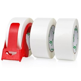 BOMEI PACK Cinta de embalaje con dispensador, 1.88 pulgadas x 50 yardas, 3 rollos de repuesto de cinta de color para mudanza, envío y embalaje (blanca)