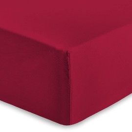 AMEHA Super King Fitted Sheet 25 cm Deep Soft Brushed Microfiber Fabric Easy Care Fade Resistant Fitted Bed Sheets (Red, 180 x 200 cm)