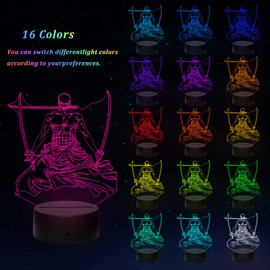 Shenjia 3D LED ONE PIECE Nachtlicht Charakter Commodity Lampe für Kinderzimmer Home Room Dekoration Buntes Nachtlicht Geschenk für Fans Merch (16 Farben, Roronoa Zoro-B)…