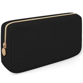 XSUIOY Makeup Bag Travel Bag Pouch for Purse, Cute Preppy Makeup Bag Cosmetic Zipper Pouch Purse Organizer Bag for Women Girls, Waterproof Nylon Coin Pouch Sanitary Napkin Storage Bag for School Work, Black, Middle