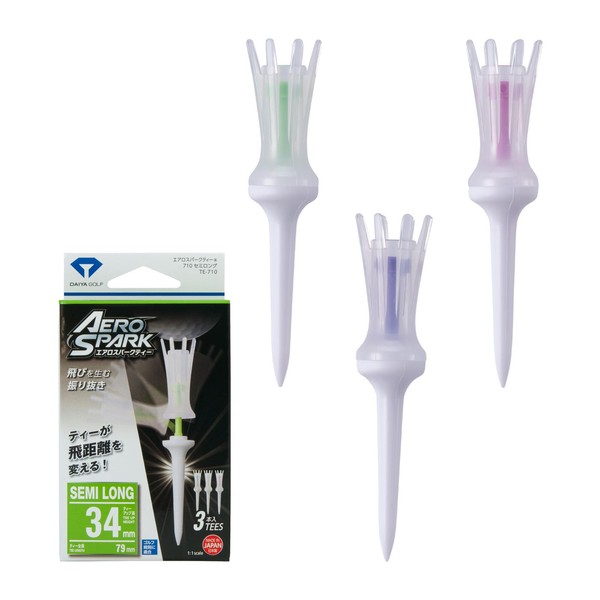 DAIYA GOLF TE-710 Aerospark Tee, Semi-Long, 3 Pieces, Oscillating Function,