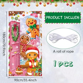 Christmas Door Cover Decoration,Pink Gingerbread House Door Cover,Gingerbread Man Christmas Door Hanging Cover Xmas Holiday Xmas Eve Door Cover for Christmas Winter Party Ginger Bread (Pink)