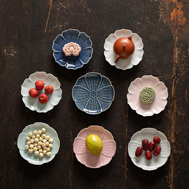 Gaolinci Zen Ceramic Lotus Shaped Appetizer and Dessert Plates (Set