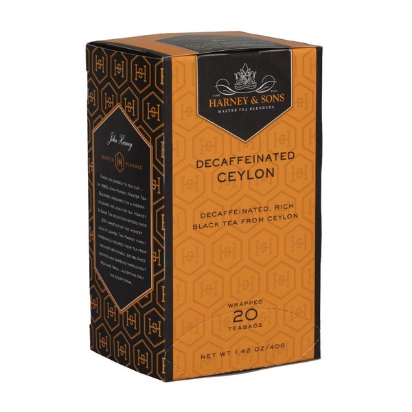 Harney & Sons Black Tea, Decaffeinated Ceylon, 20 Tea Bags, 1.26 oz./36 grams