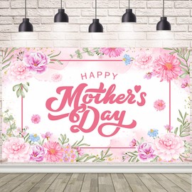 AIBIIN Happy Mother's Day Banner Pink Mothers Day Backdrop for Mothers Day Banners Decorations Happy Mother's Day Decorations for Party 70.8 x 43.3 Inch