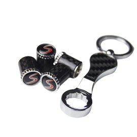 Carbon Fiber S Metal Auto Tire Valve Stem Cap Cover with Resin S Emblem Covers Trim for Mini Cooper S Countryman S Clubman S JCW Hardtop Convertible