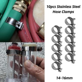 Pack of 10 Hose Clamps, 304 Stainless Steel, Adjustable Fuel Line Clamps with a Range of 6 mm to 20 mm for Car Installation (14-16 mm), Hose and Cable Clamps
