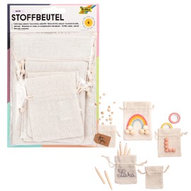 folia 64101 - Fabric Bags, Natural, Pack of 6, Made of Cotton/Polyester, in 3 Different Sizes, Ideal for Gifting or Storing Small Items