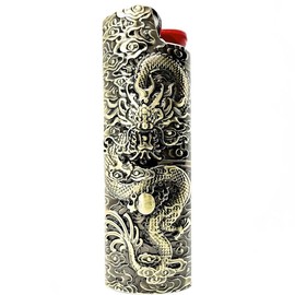 Metal Lighter Case Cover Lighter Pouch Fits Bic Lighter Standard Size J6 Dragon Design Metallic