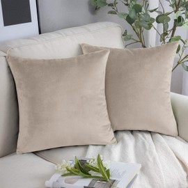 YORKSHIRE BEDDING Cushion Covers 45 x 45 (Pack of 2) - Decorative Velvet Square Throw Pillow Cases - Luxury Soft Beige Cushion Cover for Sofa Couch Bedroom with Invisible Zipper 18x18 Inches