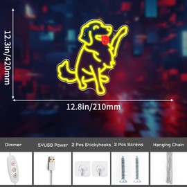 Dog Neon Sign,LED Light for Wall Decor,Wall Decorations Pet Shop,USB Light Up Signs for Bedroom Home Wedding Party Room,Yellow Neon Bar Signs for Home Bar 12.8 x 12.3 inch