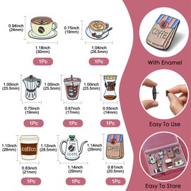 Ipotkitt 8 Pcs 8 Styles Colorful Coffee Theme Enamel Brooches Black Metal Drink Badges Cute Coffee Cup Bag Shaped Pins Cartoon Badges for Backpack Gift Jewelry Decor