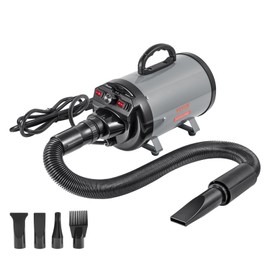 VEVOR Dog Dryer, 2800W/4.3 HP Dog Blow Dryer, Pet Grooming Dryer with Adjustable Speed and Temperature Control, Pet Hair Dryer with 4 Nozzles and Extendable Hose, Grey and Black