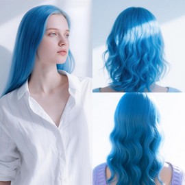 Hair Extensions Clip In - 16 PCS 22" Synthetic Straight Hair Pieces for Girls and Women Highlights(Blue)