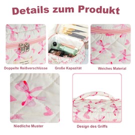 Set of 3 Women's Cosmetic Bags with Bow Pattern, pink, Fashion