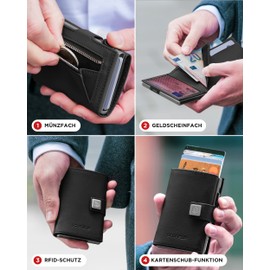 SF SCOFIELD Trinity Wallet, Pop Up Card Holder Men's with Coin Compartment 10 - 12 Cards, Credit Card Holder, RFID Protection, Card Wallet, Men's Wallet, Smart Wallet