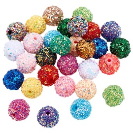 UNICRAFTALE 30Pcs Rhinestone Beads for Beadable Pens 16mm Chunky Round Focal Beads Bling Glitter Suger Bugglegum Beads Sparkle Bling Ball Beads Crystal Spacer Beads for DIY Keychain Making Supplies