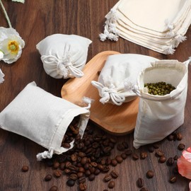 Tyqour 10pcs Small Cloth Drawstring Bag Pouch, 12x10cm Inch Small Jewelry Gift Drawstring Bag, Muslin Bags, Reusable Mini Cotton Canvas Bags for Party Favors Wedding Wrapping