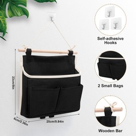 Pack of 3 Hanging Organisers, Hanging Storage, Wall Organiser, Door Organiser, Linen Storage Hanging for Home, Office, Bathroom, Children's Room (Black)