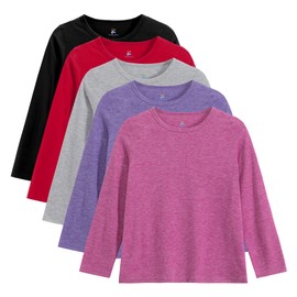 Kiiavoro 5 Pack Girls Long Sleeve Shirts Soft Crewneck Long-Sleeve T-Shirts Basic Tagless Layering Tees